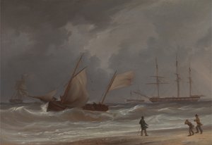 En Lugger som kör i land i en storm